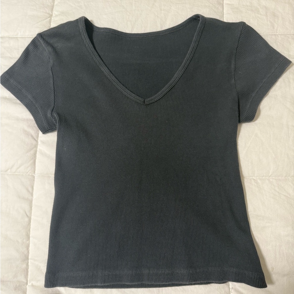 Brandy melville Charcoal V-Neck Ribbed Top